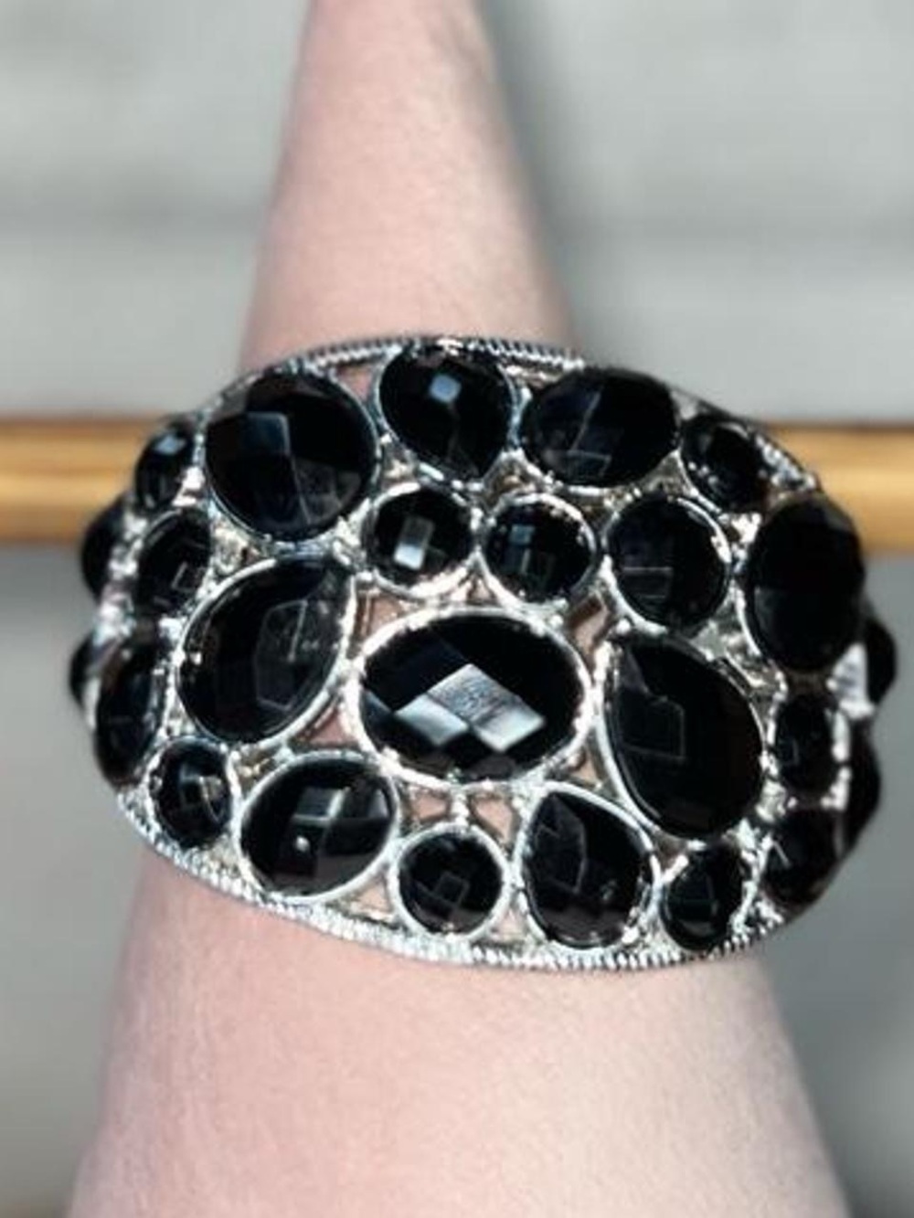 Y2k extra chunky silver and black clamp bangle bracelet